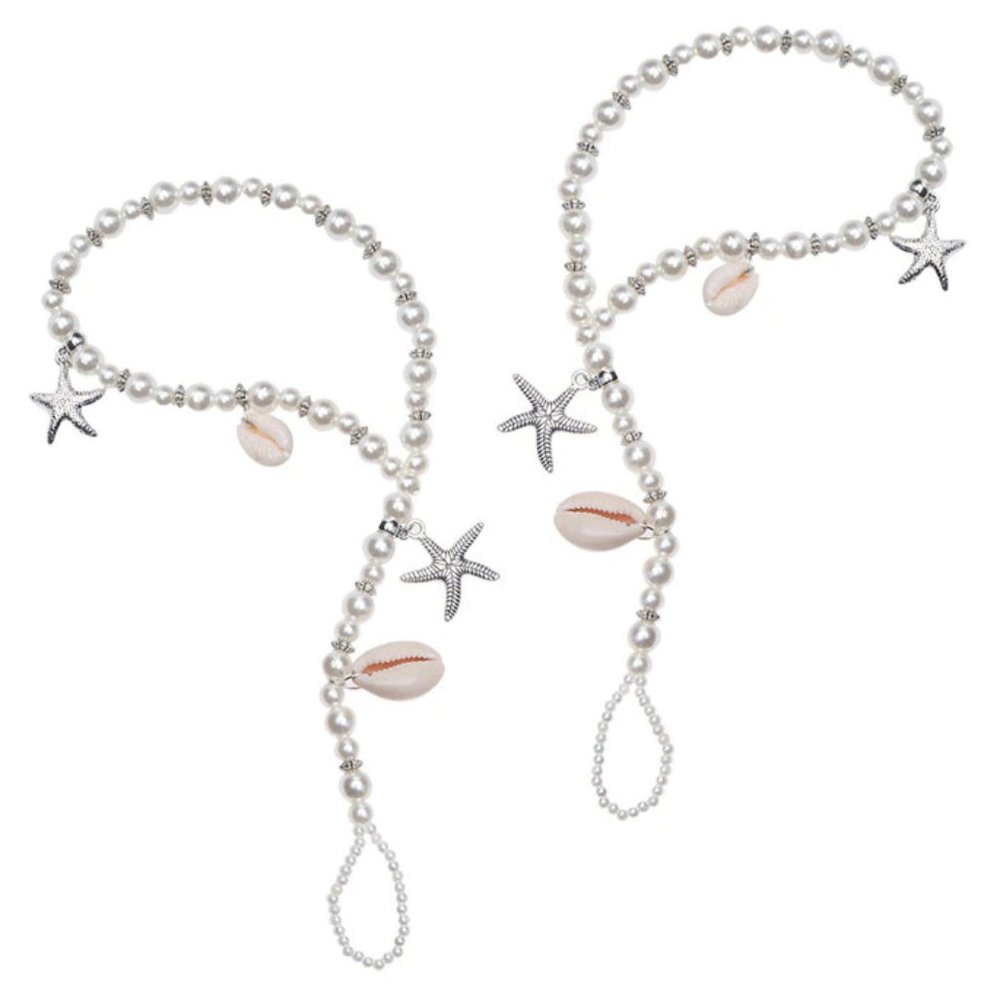 Barefoot Sandals With Starfish, Pearls & Cowrie Seashells for Beach Wedding NWT
